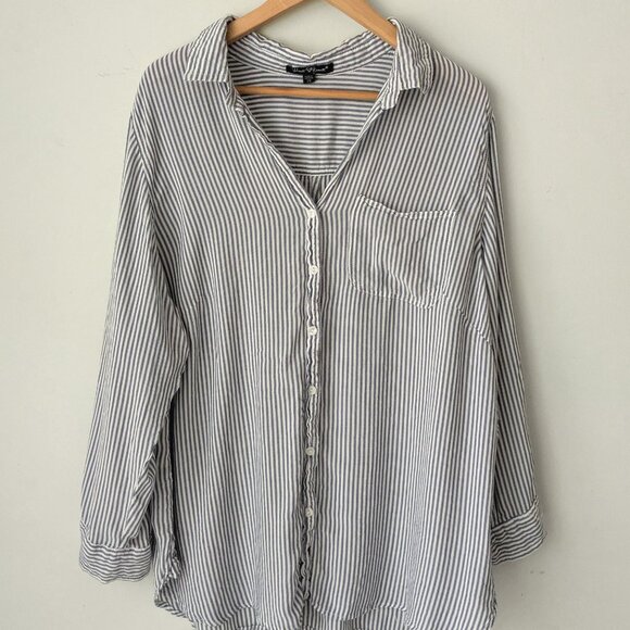 Velevt Heart Oversize Stripe Long Shirt Tunic 2X - Picture 1 of 4